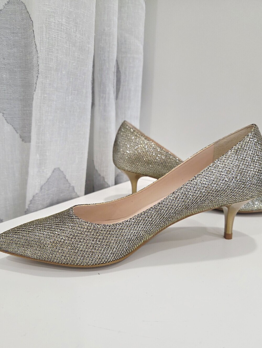 Browns Couture Gold Glitter Pointed Toe Kitten Heels Made in Spain 36.5